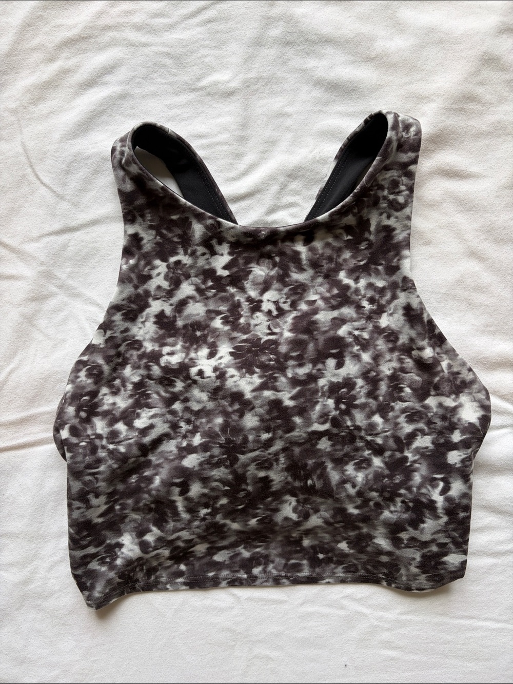 Athleta Black and White Tie-Dye High Neck Crop Tank